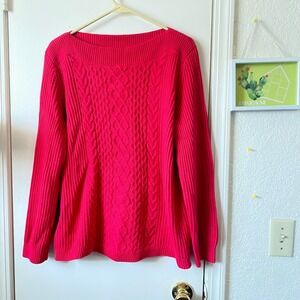 Tommy Hilfiger Sweater Womens Large L Hot Pink Cable Knit Long Sleeve Pullover